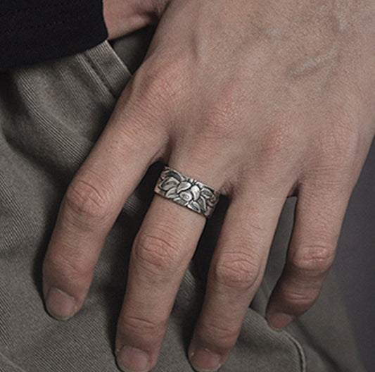 Thai Silver Black Lotus  Ring